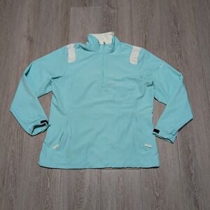 Nike Golf Womens Medium Quarter Zip Pullover Jacket Lightweight Aqua Blue White